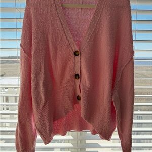 Free People Pink V-Neck Button Front Women's Oversized Sweater Cardigan Size S
